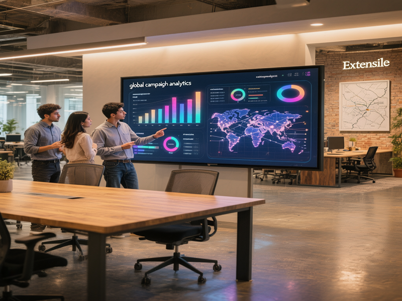 Team of digital marketing professionals at Extensile Pvt. Ltd., the best digital marketing agency in Hadapsar, Pune, working on global campaign strategies.